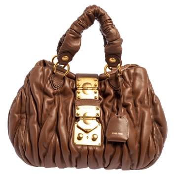 Pre Owned Miu Miu Brown Matelassé Leather Bauletto Aperto Tote