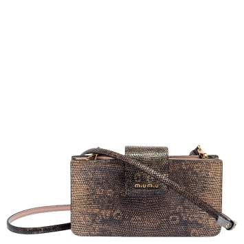 Pre Owned Miu Miu Pink/Black Lizard Embossed Leather Crossbody Bag