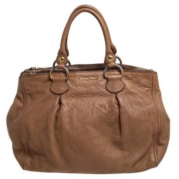 Pre Owned Miu Miu Brown Pebbled Leather Double Zip Tote