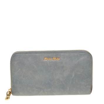 Pre Owned Miu Miu Grey Leather Zip Around Wallet