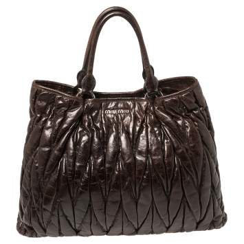 Pre Owned Miu Miu Dark Brown Matelassé Leather Snap Tote