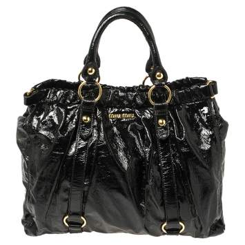 Pre Owned Miu Miu Black Patent Leather Gathered Tote