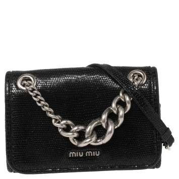 Pre Owned Miu Miu Black Lizard Embossed Leather Small Club Crossbody Bag