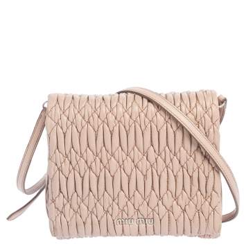 Pre Owned Miu Miu Beige Matelassé Leather Flap Crossbody Bag
