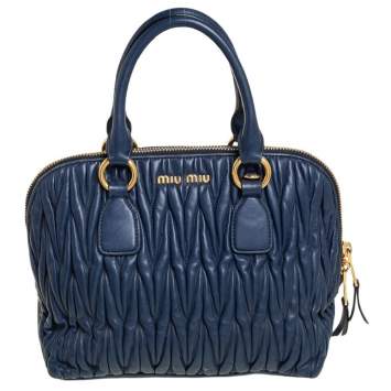 Pre Owned Miu Miu Blue Matelassé Leather Top Zip Satchel