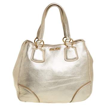 Pre Owned Miu Miu Metallic Gold Leather Tote 