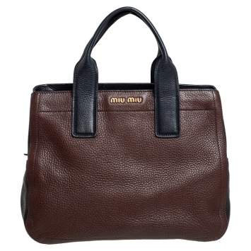 Pre Owned Miu Miu Dark Brown/Black Leather Caribou Satchel