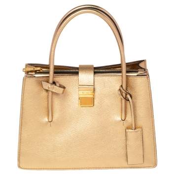 Pre Owned Miu Miu Metallic Gold Leather Pushlock Tote