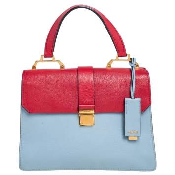 Pre Owned Miu Miu Two Tone Leather Madras Top Handle Bag