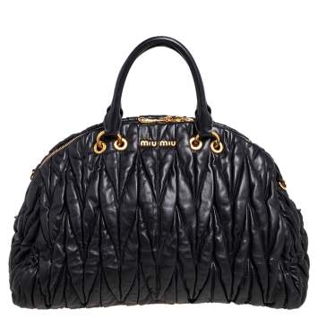 Pre Owned Miu Miu Black Matelasse Leather Dome Satchel