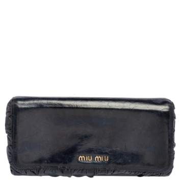 Pre Owned Miu Miu Navy Blue Leather Flap Continental Wallet