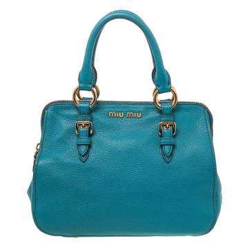 Pre Owned Miu Miu Blue Madras Leather Zip Satchel