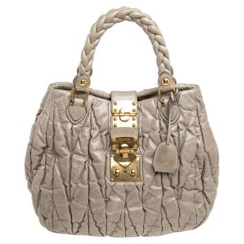 Pre Owned Miu Miu Beige Matelassé Leather Aperto Tote