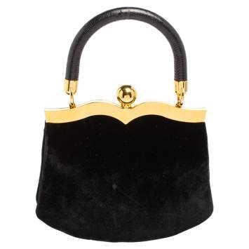 Pre Owned Miu Miu Black Velvet Frame Clutch Top Handle Bag