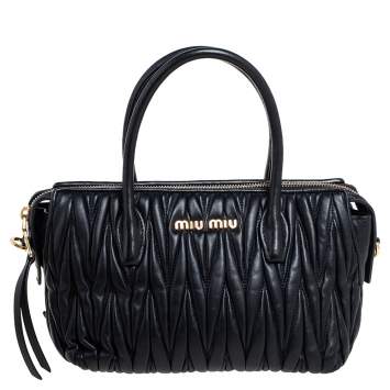 Pre Owned Miu Miu Black Matelassé Leather Small Convertible Satchel