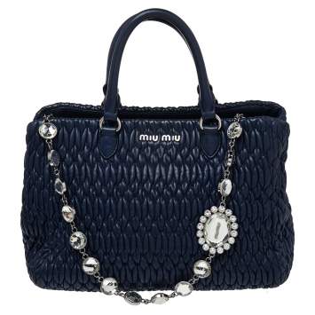 Pre Owned Miu Miu Blue Matelasse Nappa Leather Crystal Tote