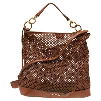 Pre Owned Miu Miu Brown Cut Out Leather Hobo