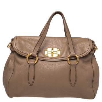 Pre Owned Miu Miu Beige Grained Leather Convertible Satchel