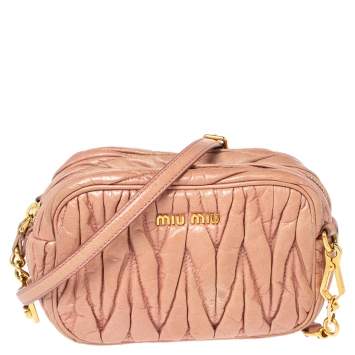 Pre Owned Miu Miu Pink Matelassé Leather Camera Shoulder Bag
