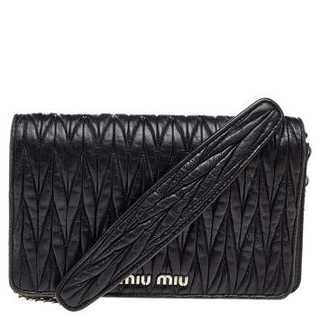 Pre Owned Miu Miu Black Matelassé Leather Flap Shoulder Bag