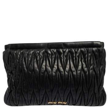 Pre Owned Miu Miu Black Matelasse Leather Clutch
