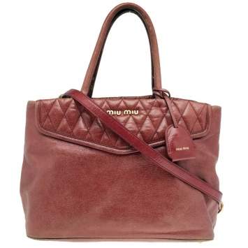 Pre Owned Miu Miu Pink Crackle Leather Top Zip Tote
