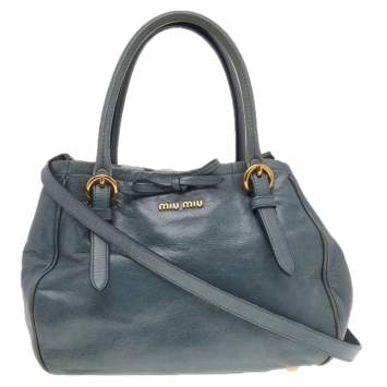 Pre Owned Miu Miu Grey Vitello Shine Leather Bow Satchel