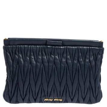 Pre Owned Miu Miu Blue Matelassé Leather Clutch