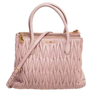 Pre Owned Miu Miu Beige Matelassé Leather Double Zip Tote