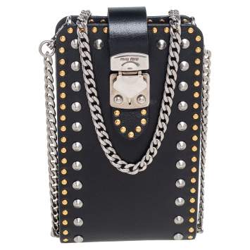 Pre Owned Miu Miu Black Leather Studded Phone Bag