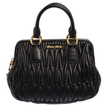 Pre Owned Miu Miu Black Matelassé Leather Bauletto Satchel