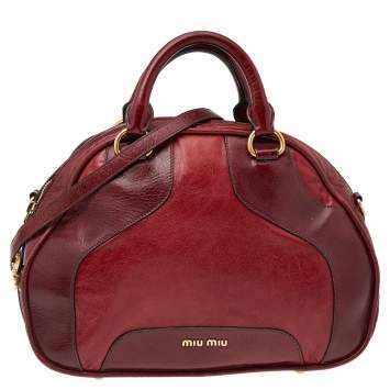 Pre Owned Miu Miu Two-tone Red Leather Bowler Bag