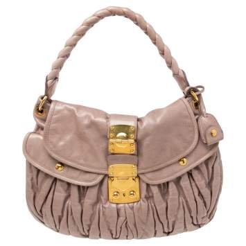 Pre Owned Miu Miu Old Rose Matelassé Leather Coffer Hobo