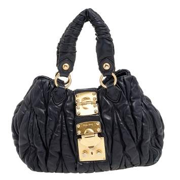 Pre Owned Miu Miu Black Matelassé Leather Coffer Two Way Satchel