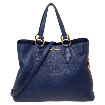 Pre Owned Miu Miu Blue Leather Middle Zip Tote