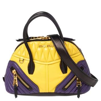 Pre Owned Miu Miu Multicolor Quilted Leather Biker Satchel