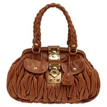 Pre Owned Miu Miu Brown Matelassé Leather Tote
