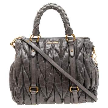 Pre Owned Miu Miu Grey Matelassé Leather Zip Tote