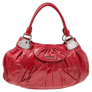 Pre Owned Miu Miu Red Leather Gathered Hobo 