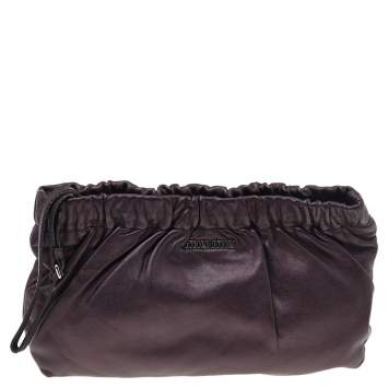 Pre Owned Miu Miu Dark Purple Leather Wristlet Zip Pouch
