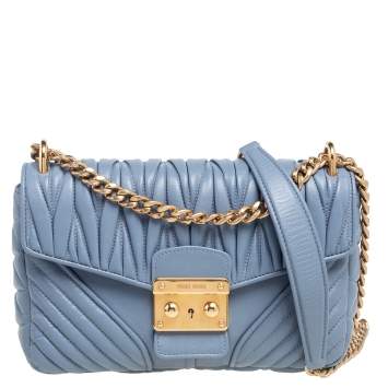 Pre Owned Miu Miu Stone Blue Quilted Nappa Leather Biker Shoulder Bag