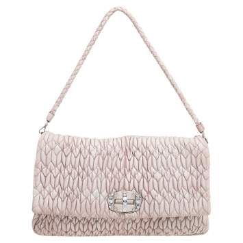 Pre Owned Miu Miu Beige Matelassé Nappa Leather Crystal Shoulder Bag