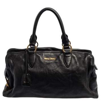 Pre Owned Miu Miu Black Vitello Leather Bauletto Soft Bag