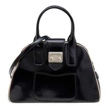 Pre Owned Miu Miu Black Patent Leather Double Zip Bowling Shoulder Bag