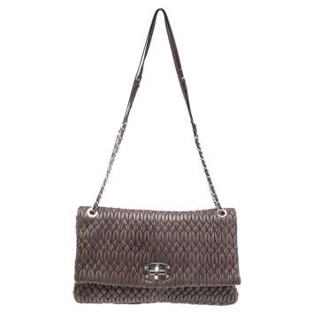 Pre Owned Miu Miu Mauve Matelassé Leather Turnlock Flap Shoulder Bag