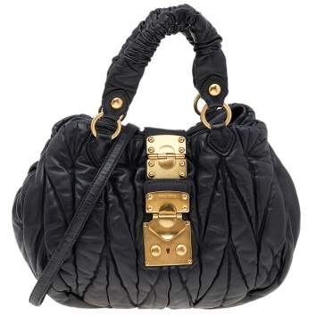 Pre Owned Miu Miu Black Matelassé Leather Bauletto Aperto Shoulder Bag