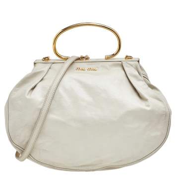 Pre Owned Miu Miu Off White Leather Metal Frame Satchel