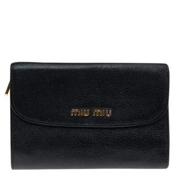 Pre Owned Miu Miu Black Madras Leather Compact Wallet