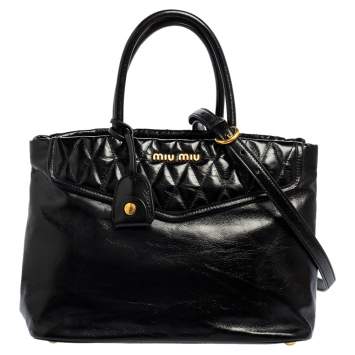 Pre Owned Miu Miu Vitello Shine Trapu Matelassé Leather Tote