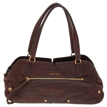 Pre Owned Miu Miu Brown Leather Shoulder Bag